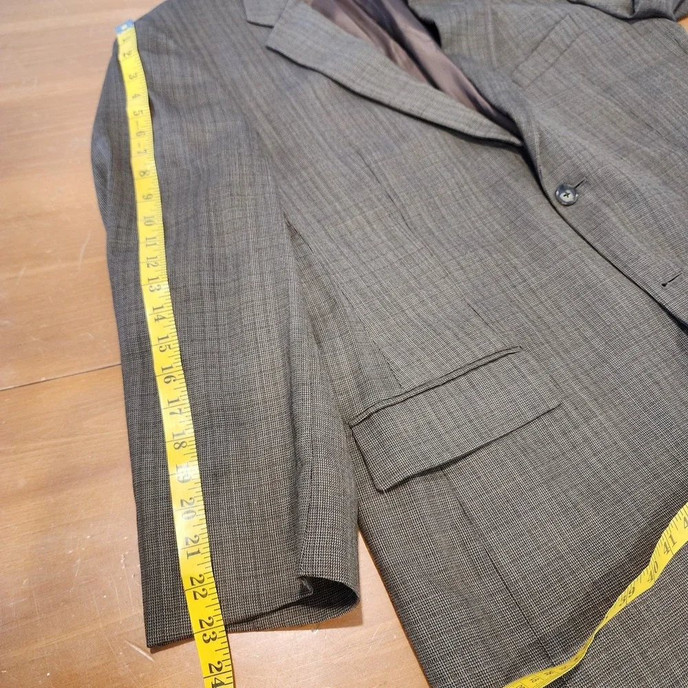 Joseph Abboud American Soft Blazer Tan Glen Plaid 100% Wool Sport Coat Mens 44R